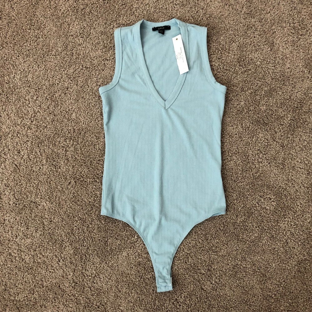 💙DREW Anthropologie Light Baby Blue Ribbed V-Neck Bodysuit Sleeveless Top Shirt💙